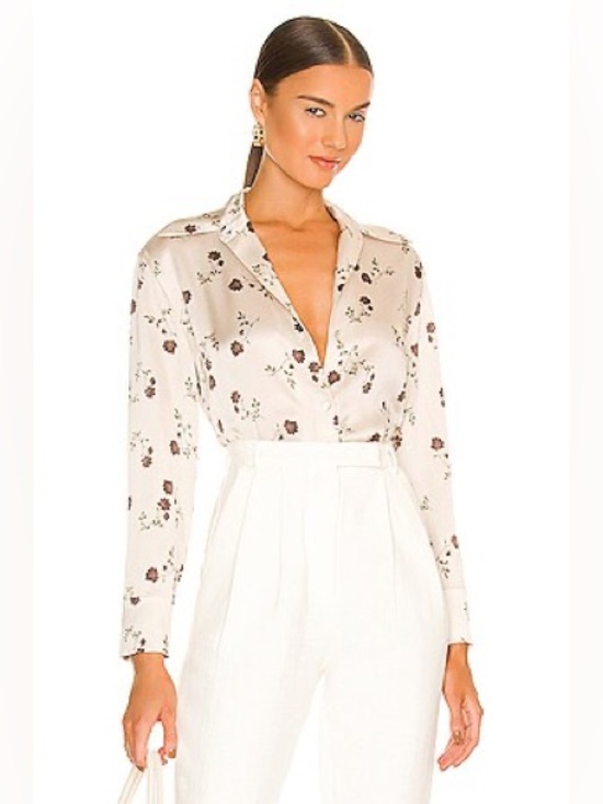 Vince Tops - Vince Autumnal Rose Shaped Collar Blouse in Dark Ivory, size L.